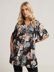 Yours Curve Black Pleated Swing Tunic - Image 1 of 5