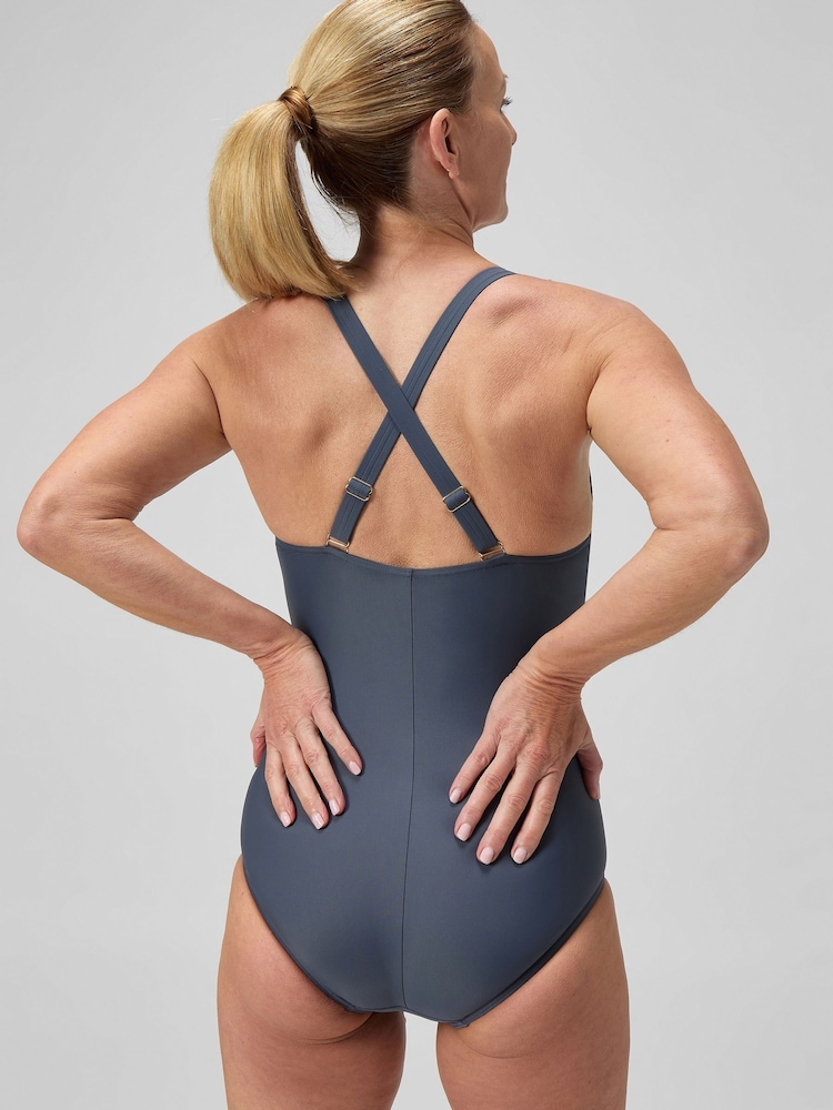 Speedo Grey Womens Shaping V-Neck Swimsuit - Image 2 of 6 Speedo Grey Womens Shaping V-Neck Swimsuit - Image 2 of 6