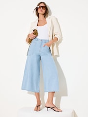 Friends Like These Mid Wash Petite Denim Wide Leg Culotte Jeans - Image 1 of 4