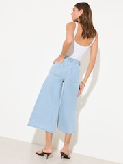 Friends Like These Mid Wash Petite Denim Wide Leg Culotte Jeans - Image 4 of 4