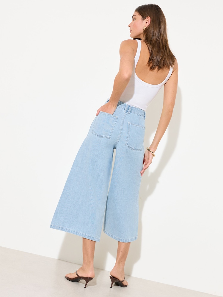 Friends Like These Mid Wash Petite Denim Wide Leg Culotte Jeans - Image 4 of 4