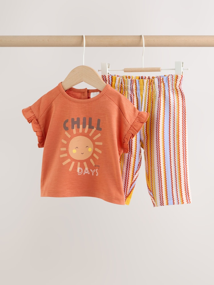 Rust Brown Short Sleeve Baby Top And Wide Leg 2 Piece Set (0mths-2yrs) - Image 1 of 13