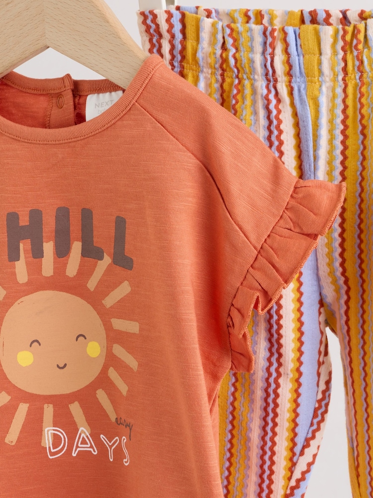 Rust Brown Short Sleeve Baby Top And Wide Leg 2 Piece Set (0mths-2yrs) - Image 13 of 13