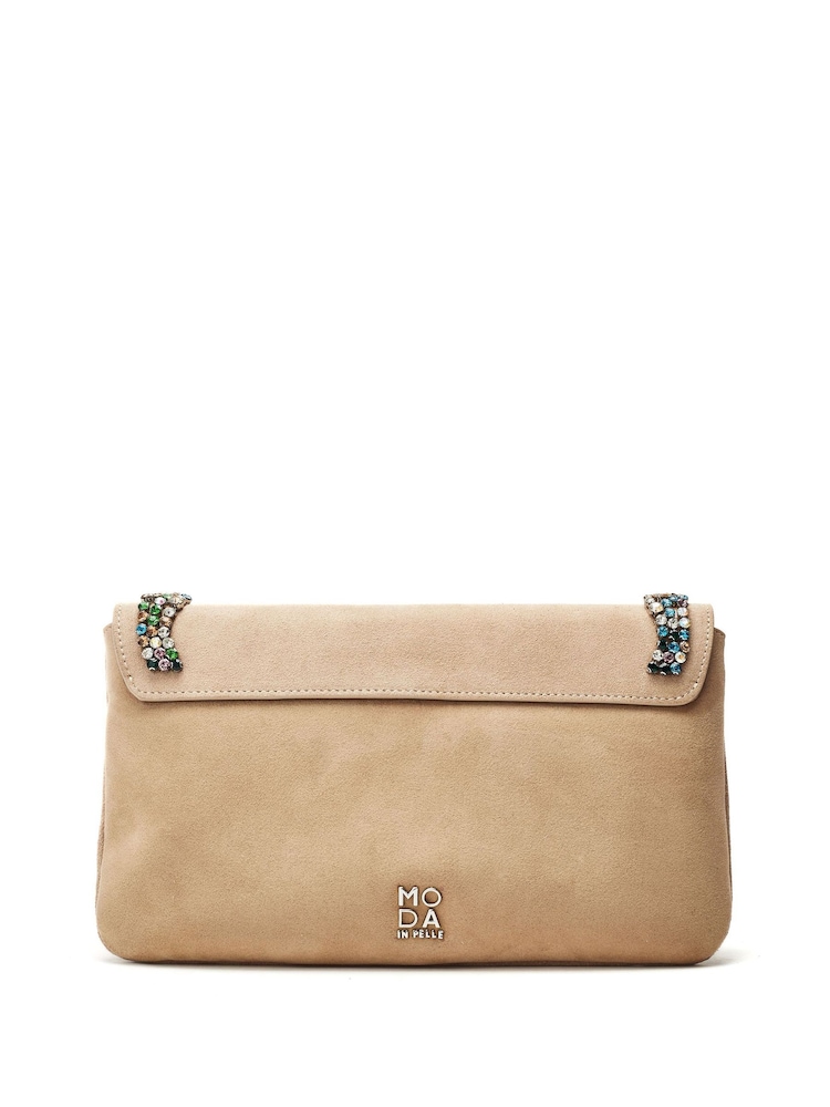 Moda in Pelle Natural Naap Bag Fold Over Clutch With Jewels - Image 2 of 4 Moda in Pelle Natural Naap Bag Fold Over Clutch With Jewels - Image 2 of 4