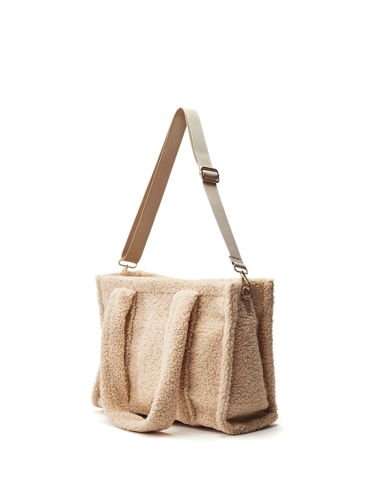 Moda in Pelle Nude Jemima Faux Shearling Tote Bag - Image 2 of 4 Moda in Pelle Nude Jemima Faux Shearling Tote Bag - Image 2 of 4