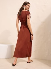 Friends Like These Red V-Neck Shirred Waist Jersey Maxi Dress - Image 5 of 5