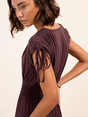 Friends Like These Chocolate Brown V-Neck Shirred Waist Jersey Maxi Dress - Image 2 of 4