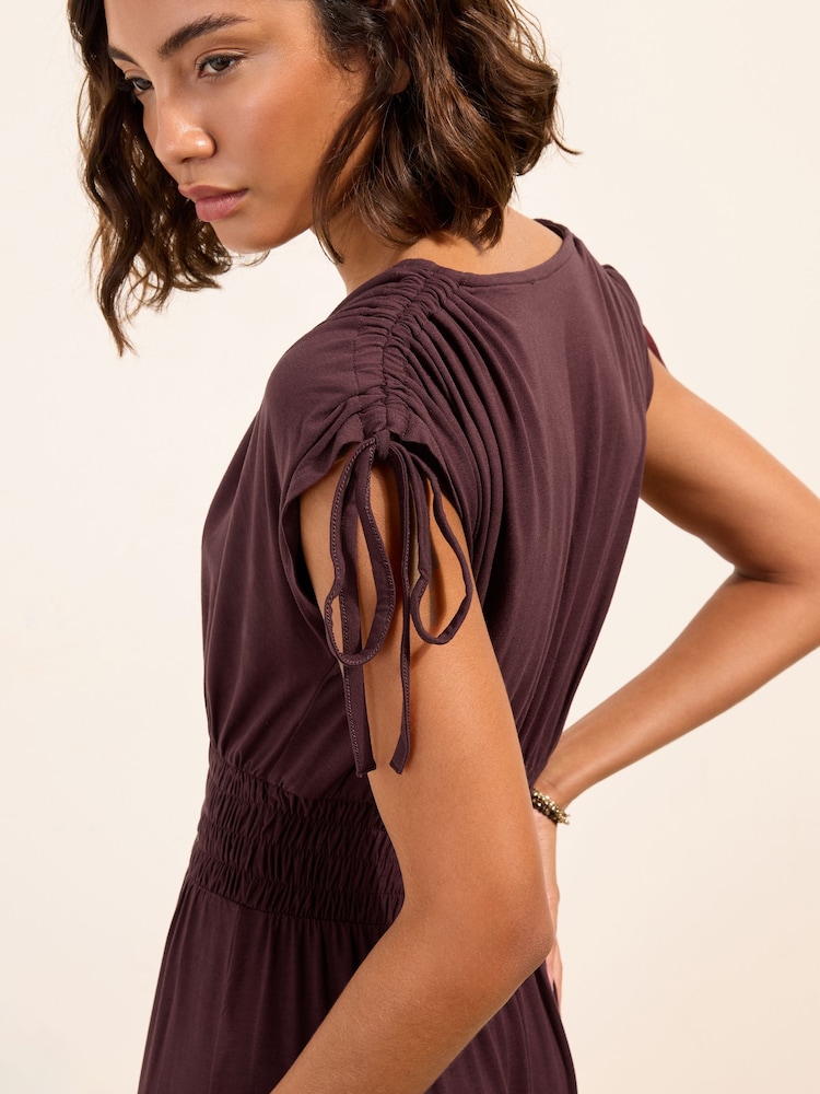 Friends Like These Chocolate Brown V-Neck Shirred Waist Jersey Maxi Dress - Image 2 of 4 Friends Like These Chocolate Brown V-Neck Shirred Waist Jersey Maxi Dress - Image 2 of 4