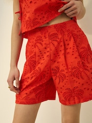 Red N. Premium Cotton Broderie Knee Shorts - Image 4 of 4