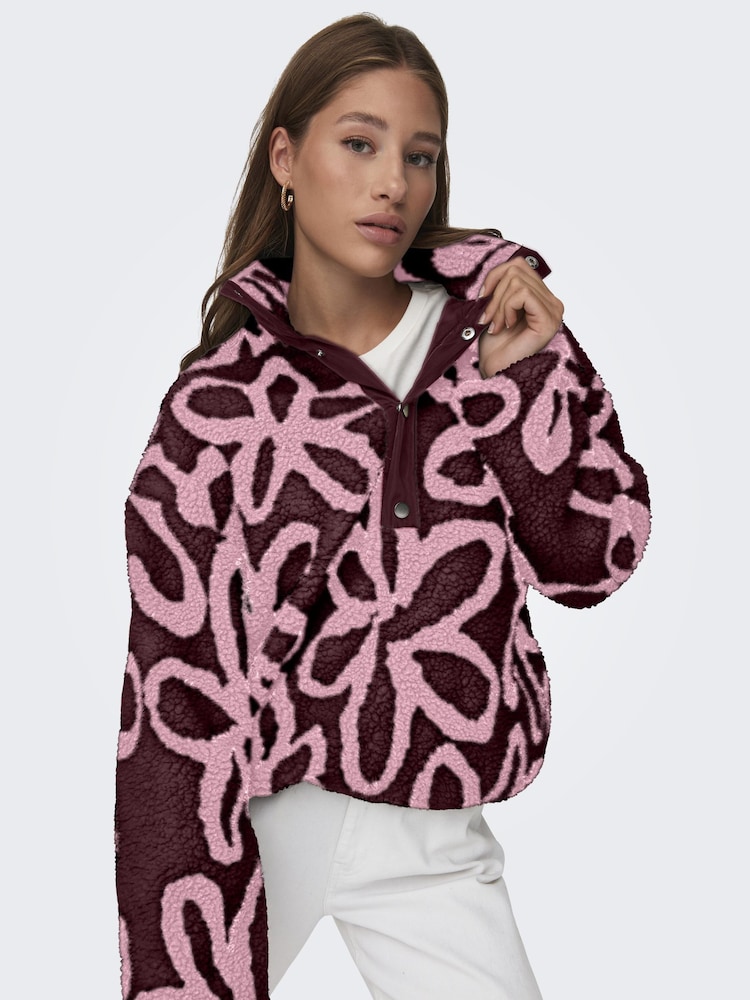 ONLY Pink Floral Teddy Fleece Jacket - Image 1 of 3