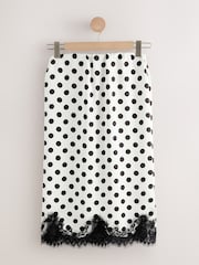 Cream/Black Spot Satin Midi Skirt With Lace Trim - Image 6 of 8