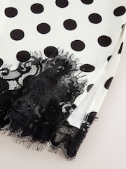 Cream/Black Spot Satin Midi Skirt With Lace Trim - Image 7 of 8