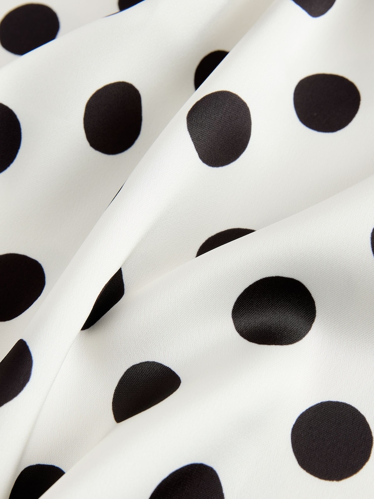 Cream/Black Spot Satin Midi Skirt With Lace Trim - Image 8 of 8