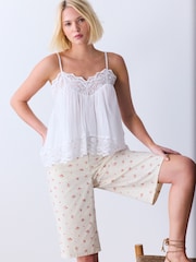 Ecru/Pink Floral Bermuda Cotton Chino Shorts - Image 1 of 8