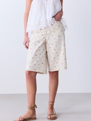 Ecru/Pink Floral Bermuda Cotton Chino Shorts - Image 3 of 8