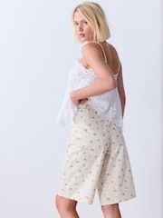 Ecru/Pink Floral Bermuda Cotton Chino Shorts - Image 4 of 8