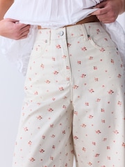 Ecru/Pink Floral Bermuda Cotton Chino Shorts - Image 5 of 8