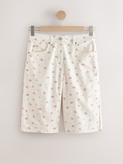 Ecru/Pink Floral Bermuda Cotton Chino Shorts - Image 6 of 8
