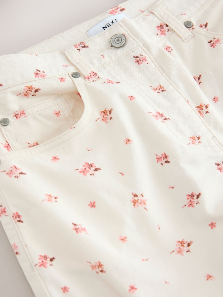 Ecru/Pink Floral Bermuda Cotton Chino Shorts - Image 8 of 8 Ecru/Pink Floral Bermuda Cotton Chino Shorts - Image 8 of 8