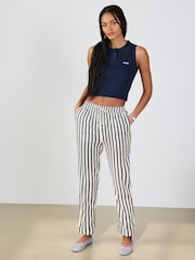 Rayas en azul/crudo - Pull On Tapered Trousers With Linen - Imagen 1 de 7