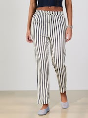 Rayas en azul/crudo - Pull On Tapered Trousers With Linen - Imagen 2 de 7