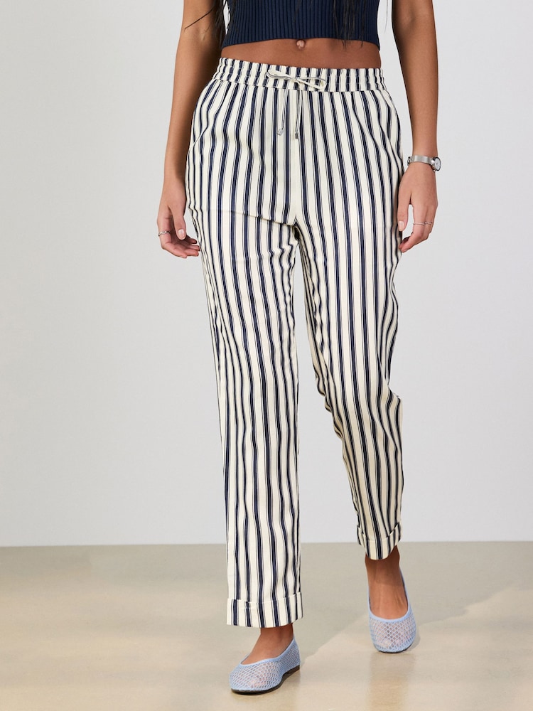 Rayas en azul/crudo - Pull On Tapered Trousers With Linen - Imagen 2 de 7