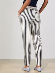 Rayas en azul/crudo - Pull On Tapered Trousers With Linen - Imagen 3 de 7