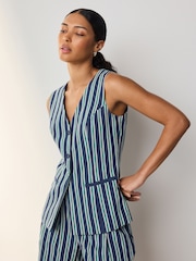 Navy Blue/Green Stripe N. Premium Linen Blend Waistcoat - Image 1 of 8