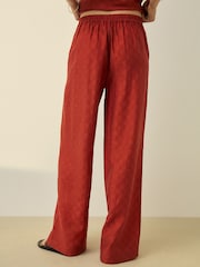 Rust Red Jacquard Checkerboard Wide Leg Trousers - Image 4 of 8