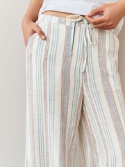 Ecru/Blue/Red Stripe Linen Blend Wide Leg Trousers - Image 4 of 7
