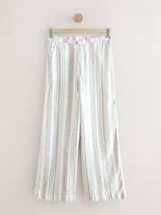 Ecru/Blue/Red Stripe Linen Blend Wide Leg Trousers - Image 5 of 7