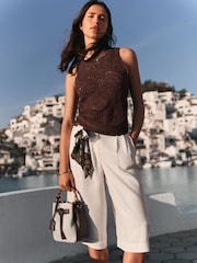 White Jorts with Scarf Belt - Image 1 of 5