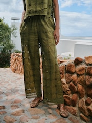 Green Broderie Square Wide Leg Trousers - Image 4 of 10