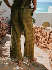 Green Broderie Square Wide Leg Trousers - Image 5 of 10