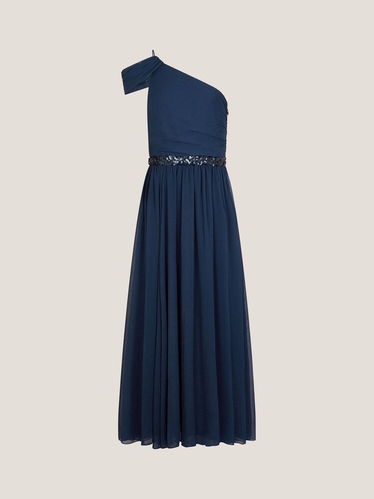 Monsoon Blue Sequin One Shoulder Prom Dress - Image 2 of 4 Monsoon Blue Sequin One Shoulder Prom Dress - Image 2 of 4