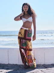 Red/Yellow Floral Print Cotton Tiered Maxi Skirt - Image 2 of 9
