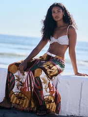 Red/Yellow Floral Print Cotton Tiered Maxi Skirt - Image 3 of 9