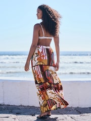 Red/Yellow Floral Print Cotton Tiered Maxi Skirt - Image 5 of 9