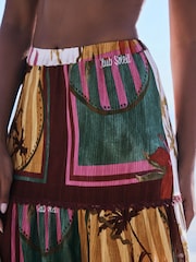 Red/Yellow Floral Print Cotton Tiered Maxi Skirt - Image 6 of 9