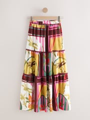 Red/Yellow Floral Print Cotton Tiered Maxi Skirt - Image 7 of 9