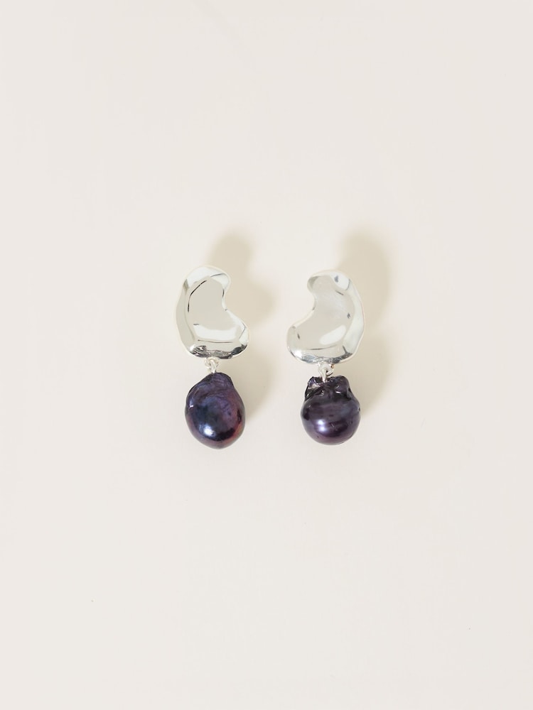 Jigsaw Silver Tone Black Pearl Drop Earrings - Image 1 of 3 Jigsaw Silver Tone Black Pearl Drop Earrings - Image 1 of 3