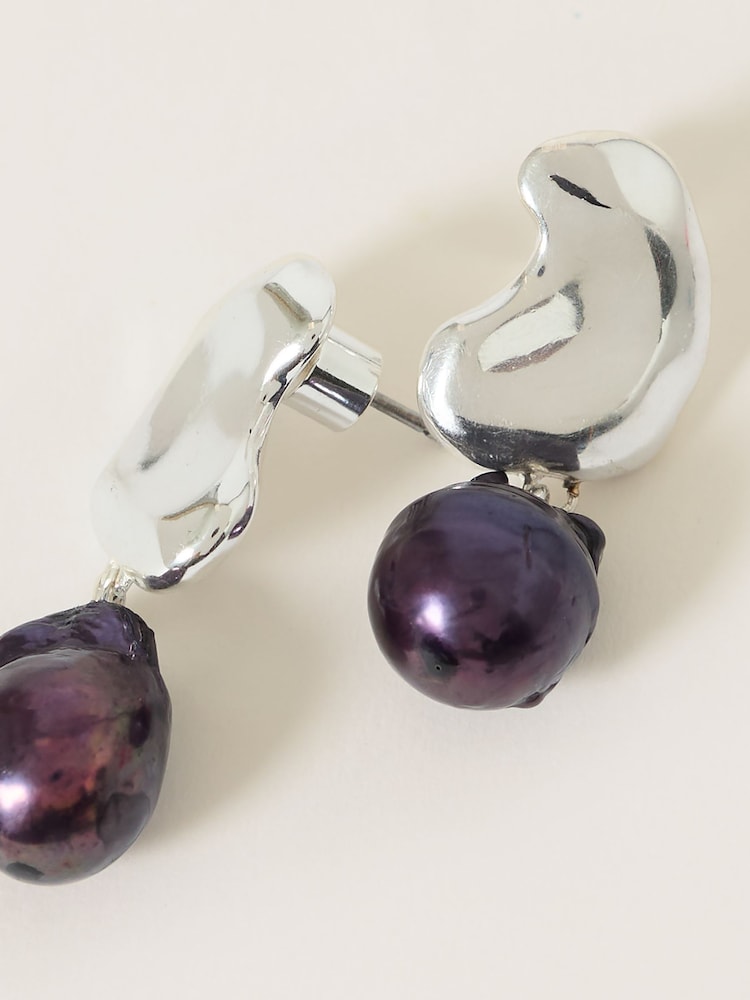 Jigsaw Silver Tone Black Pearl Drop Earrings - Image 2 of 3 Jigsaw Silver Tone Black Pearl Drop Earrings - Image 2 of 3