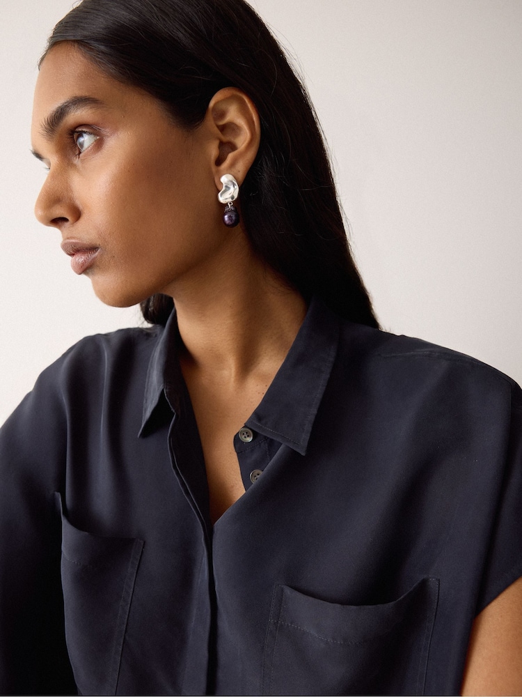 Jigsaw Silver Tone Black Pearl Drop Earrings - Image 3 of 3 Jigsaw Silver Tone Black Pearl Drop Earrings - Image 3 of 3