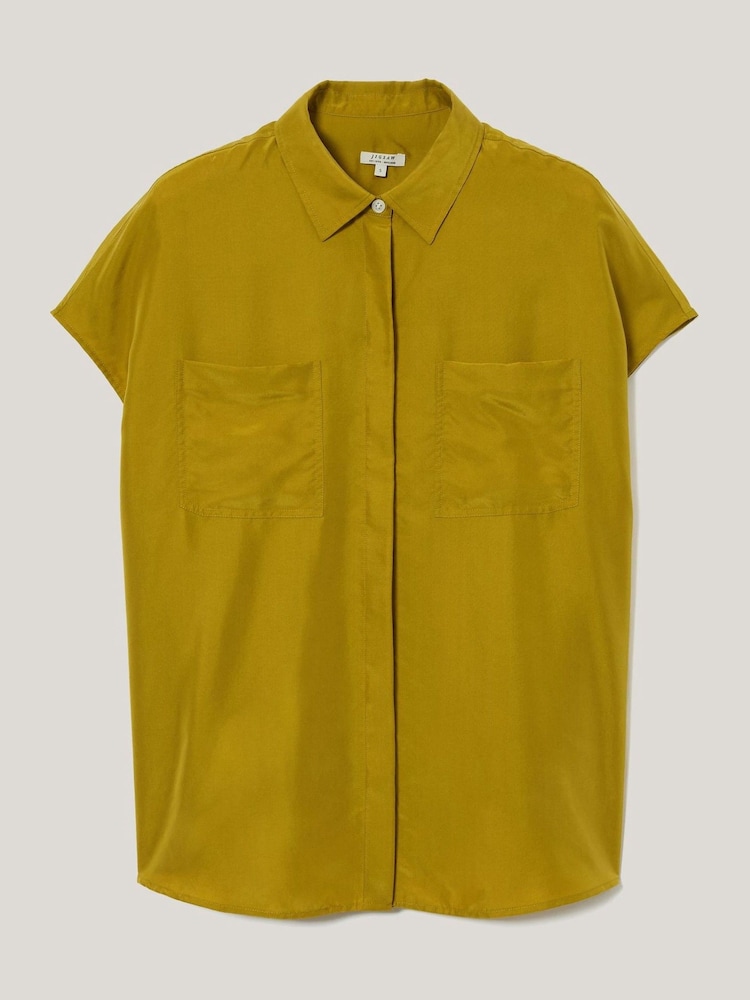 Jigsaw Yellow Short Sleeve Silk Shirt - Image 5 of 5 Jigsaw Yellow Short Sleeve Silk Shirt - Image 5 of 5