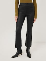 Jigsaw Black Stretch Leather Kick Flare Trousers - Image 1 of 5