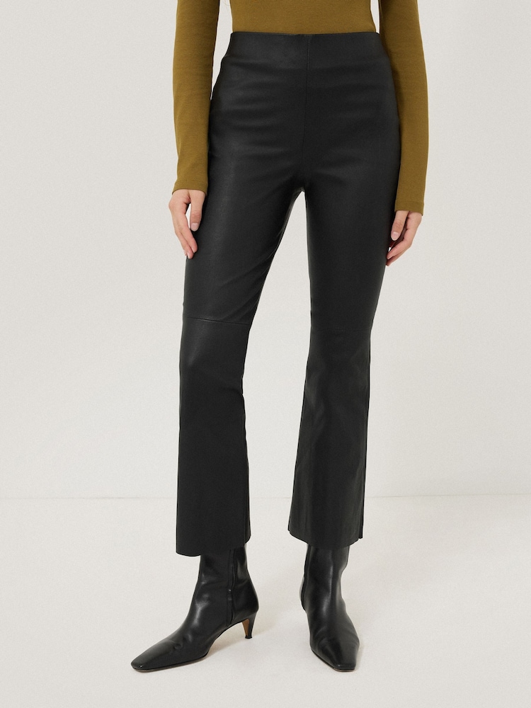 Jigsaw Black Stretch Leather Kick Flare Trousers - Image 1 of 5