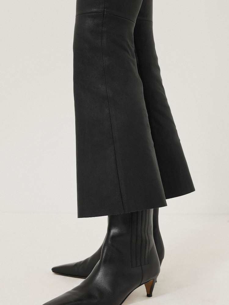 Jigsaw Black Stretch Leather Kick Flare Trousers - Image 2 of 5