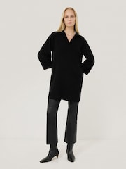 Jigsaw Black Stretch Leather Kick Flare Trousers - Image 3 of 5