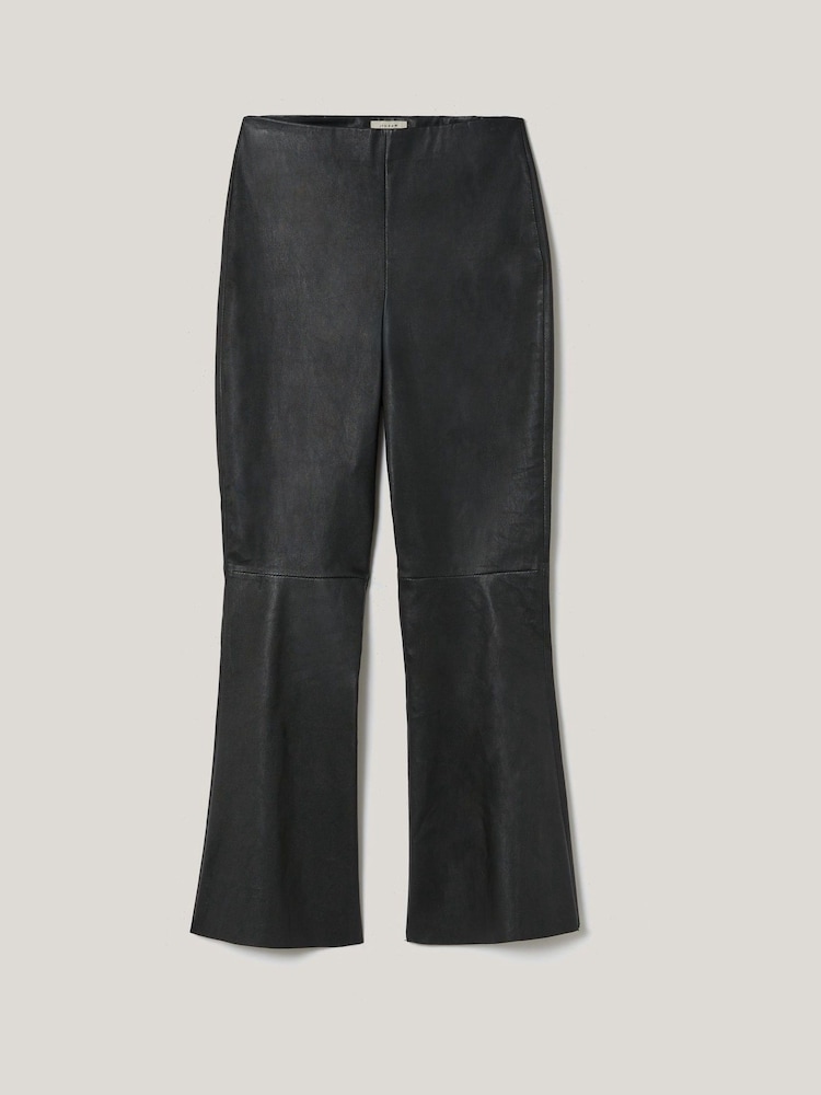 Jigsaw Black Stretch Leather Kick Flare Trousers - Image 5 of 5