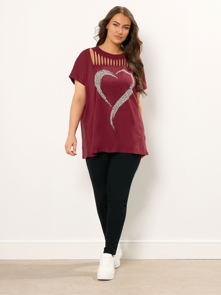 Yours Curve Red Animal Heart Slash Top - Image 2 of 5 Yours Curve Red Animal Heart Slash Top - Image 2 of 5